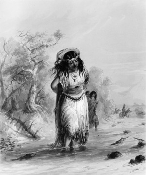 Indian Girl with Papoose Crossing